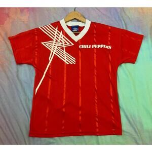Umbro Vintage 90s Y2K Football Soccer Jersey Red Dazzle V Neck Shirt Youth Sz L